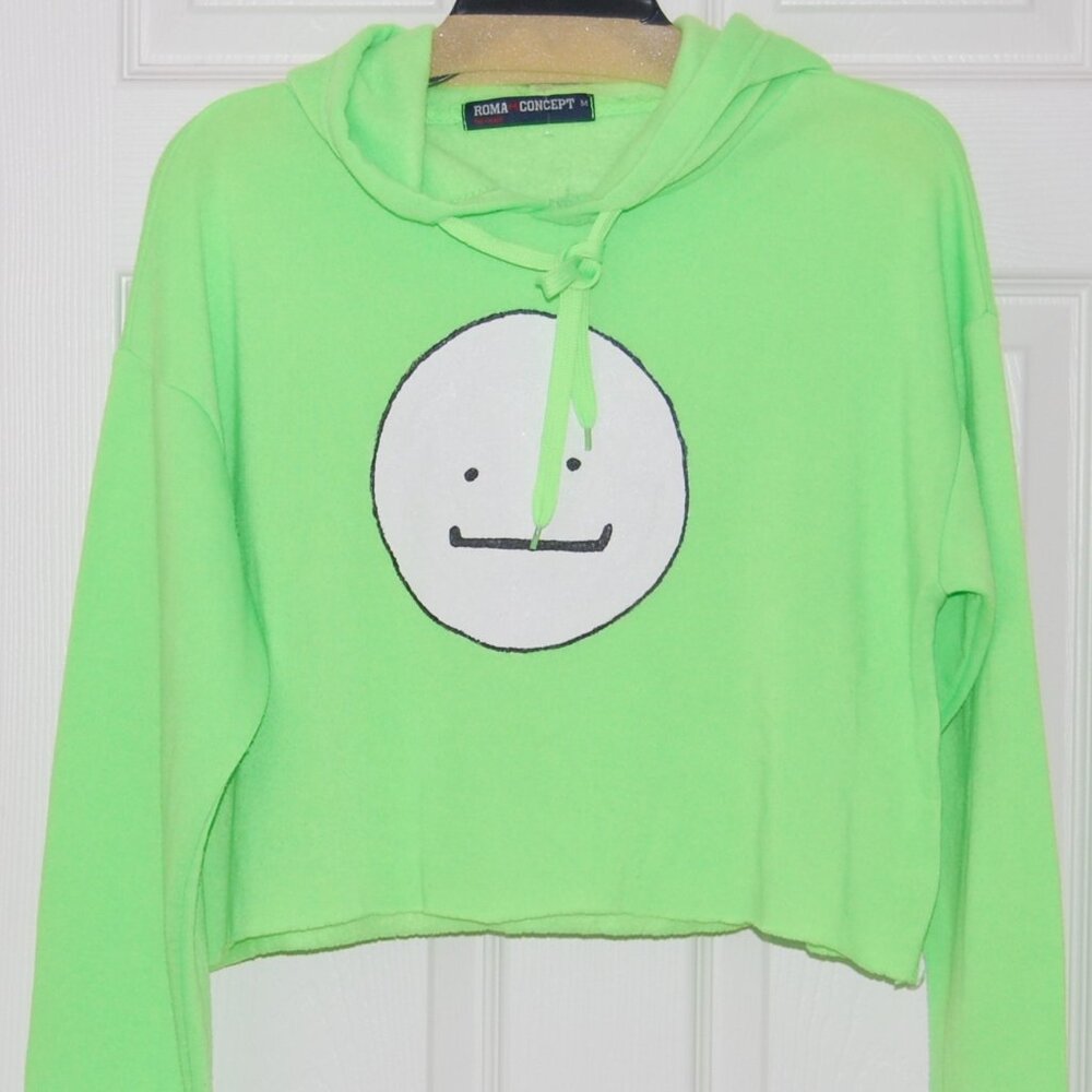 Roma Concept Crop Hoodie, Women Size M (Bust: 44"), Neon Green
